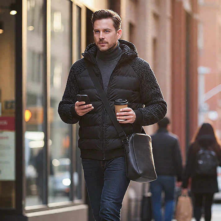 Cortavientos acolchado con capucha para hombre