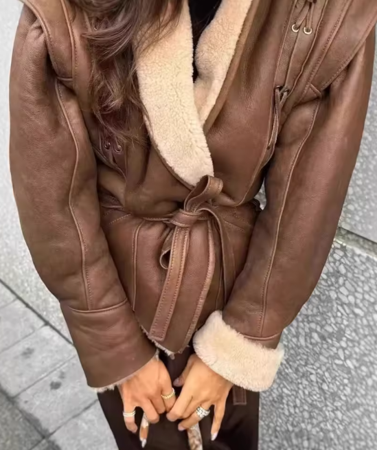 Chaquetas de cuero de felpa cálidas para mujer