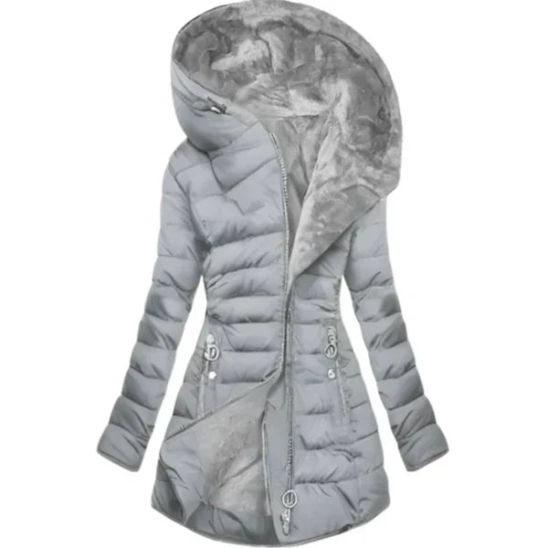 Chaqueta de plumas elegante con capucha extragrande